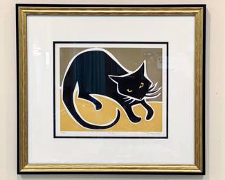 21x19Limited Edition Signed Serigraph Yang Black Cat 1145 Framed