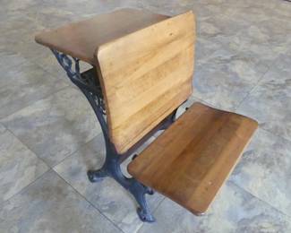 Antique wood and cast iron school desk