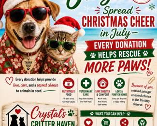 Crystals Critter Haven Christmas in July Flyer