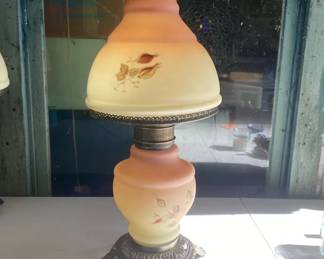 Pink Frosted Glass Lamp with Oil LampStyle Chimney