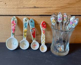 Porcelain Floral Inlay Teaspoons  Cake Forks Monogrammed Spoon  Ceramic Floral Measuring Spoons