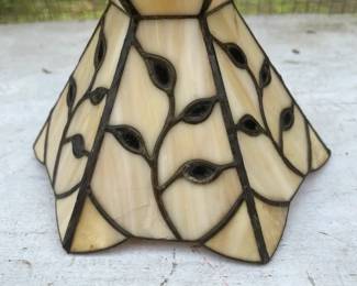 Mini Stained Glass Lamp Shade OffWhite With Dark Green Leaves