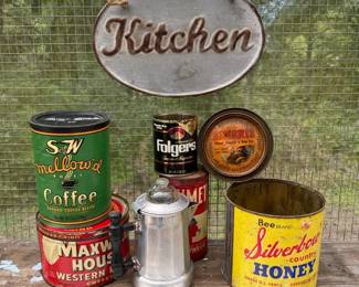 SW Coffee Can Unopened  Other Vintage Cans Mini Percolator  Metal Kitchen Sign