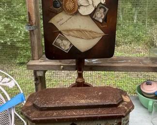 Flip Top Table Painted With Clocks  Decorative Wood Box With Lighthouse Scene