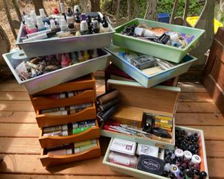Huge Artist Lot Of Stamp Inks Paint Tools Xacto Set Glue Sticks  More