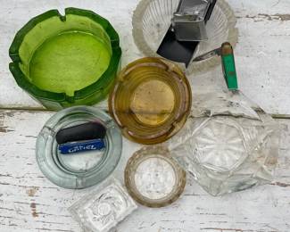Vintage Glass Ash Trays Pocket Knives  Zippo Lighter