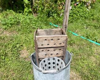 Antique Industrial Galvanized Mop Wringer  Bucket System