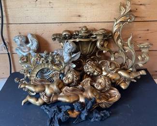 Resin Golden Cherubs Sconce Candle Holder  Silver Metal Wall Cherub Vase