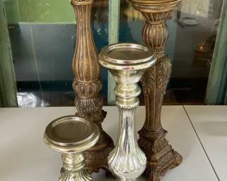 Four Candle Holders Silvercolor and Rustic Brown