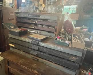 2Vintage Machinist Chest Of Drawers FULL Of Jewelry Making SuppliesBeads Broken Jewelry Clasps