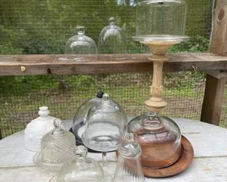 VintageStyle Glass Cloches Some With Bases  White Milk Glass Cover With Embossed Roses