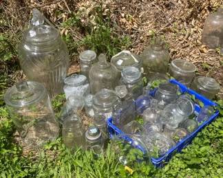 Lot Of Various Glass Jars Jugs  Large Apothecary Jar