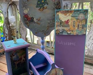 Whimsical Fairy Tale Painted  Decoupage Table Lamp  Decor