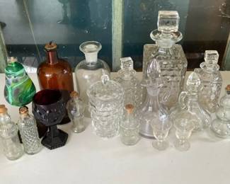 Glass Decanters Small Apothecary Bottles Glass Oil Lamps and Goblets