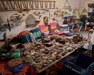 Garage Full, Toys, Patio Funiture, Extension Ladder, Yard Decor, Pots, Etc. 