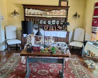 Silver Serving Pieces, Lamp, Uphostered Chairs, Dishes, Candle Sticks, Prints from CM Russel and Reminghton