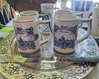 Serving Tray and Delft Beer Mugs