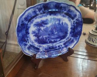 Antique Nonpareil Flow Blue Platter  from Burgess & Leigh circa 1900