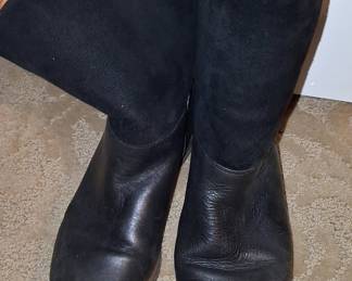Black Suede and Leather Boots with Shearling Lining
