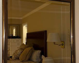 Mid-Century Modern Ribbed Frame Mirror with Beveled Edge