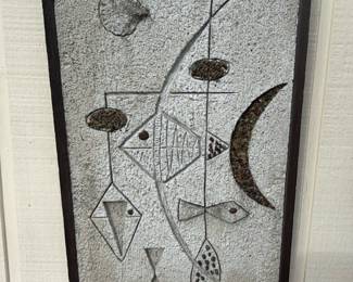 Mid-Century Modern Textured Wall Art with Seashells and Stones