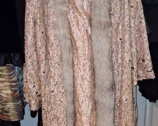 Vintage Beaded Lace and Fox Fur Opera Coat