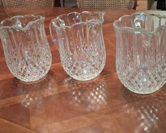 Set of 3 Cut Crystal Pitchers with Diamond and Starburst Patterns
