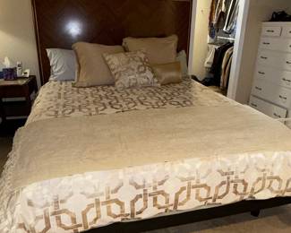 Mid-Century Modern Walnut and Brass Inlay Headboard