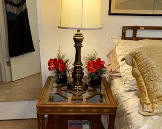 Vintage Stiffel Hollywood Regency Brass Table Lamp with Glass Top End Table