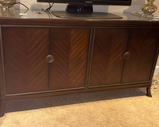 Mahogany Sideboard with Chevron Inlay and Metal Trim