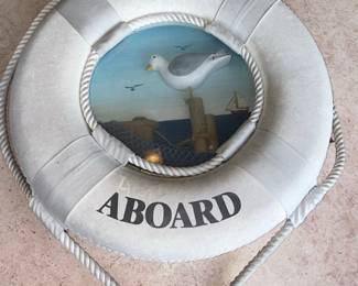 Nautical "Welcome Aboard" Life Ring Wall Decor with Painted Scene