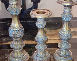Ornate Brass Candlestick Holders (Set of 3) - Baroque Style
