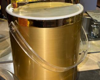 Vintage Georges Briard Gold Ice Bucket with Lucite Handle and Tongs