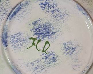 Hand-Painted Ceramic Decorative Plate with Cherubic Figure and Marbled Background
