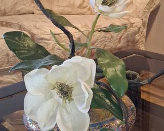 Magnolia Artificial Flower Arrangement in Cloisonné Vase
