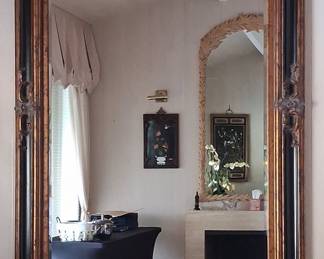Ornate Black and Gilt Wood Frame Mirror 3'10x5'10