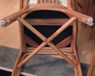 Set of 4 Vintage Rattan Dining Chairs with Tropical Leaf Upholstery