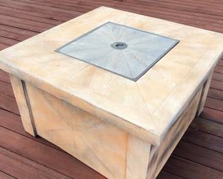 Square Propane Fire Pit Table with Faux Wood Finish and Metallic Inset