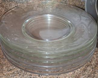 Set of 6 Vintage Anchor Hocking Laurel Etched Glass Salad Plates