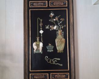 Chinese Carved Stone and Mother of Pearl Inlaid Wall Panel size 2'4" x 4'2"