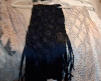 Vintage Black Lace and Fringe Shawl