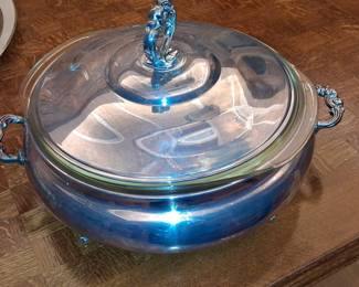 Pyrex "Fluted" Casserole Dish with Silverplate Cover and Handles by F.B. Rogers Silver Company