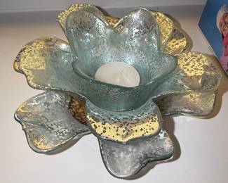 Mercury Glass Flower Votive Candle Holder