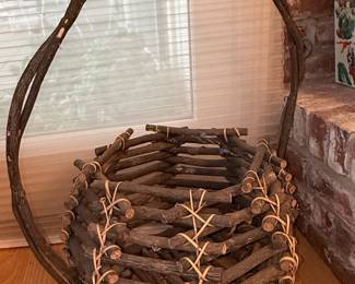 Vintage Adirondack Twig Basket with Handle