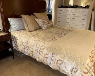 Mid-Century Modern Walnut and Brass Inlay Headboard