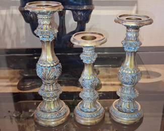 Ornate Brass Candlestick Holders (Set of 3) - Baroque Style