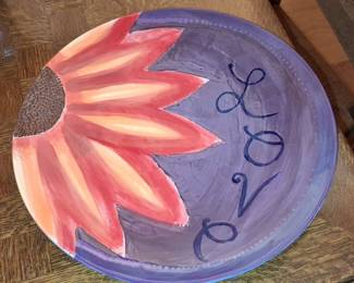 Hand-Painted Ceramic Decorative Plate with Sunflower and "Love" Inscription by Treasure Craft
