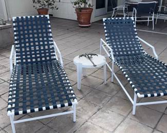 Pair of White Metal and Webbed Chaise Lounges