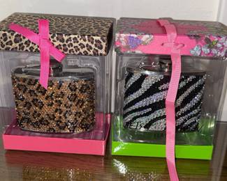 Betsy Johnson Rhinestone Flask Set - Leopard and Zebra Print