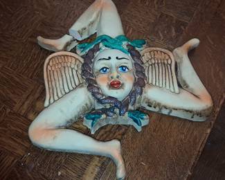 Winged Trinacria Ceramic Wall Plaque from Caltagirone, Italy